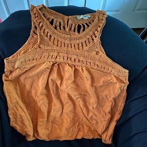 Women’s orange crocheted yolk, tank top by Sonoma size large all cotton